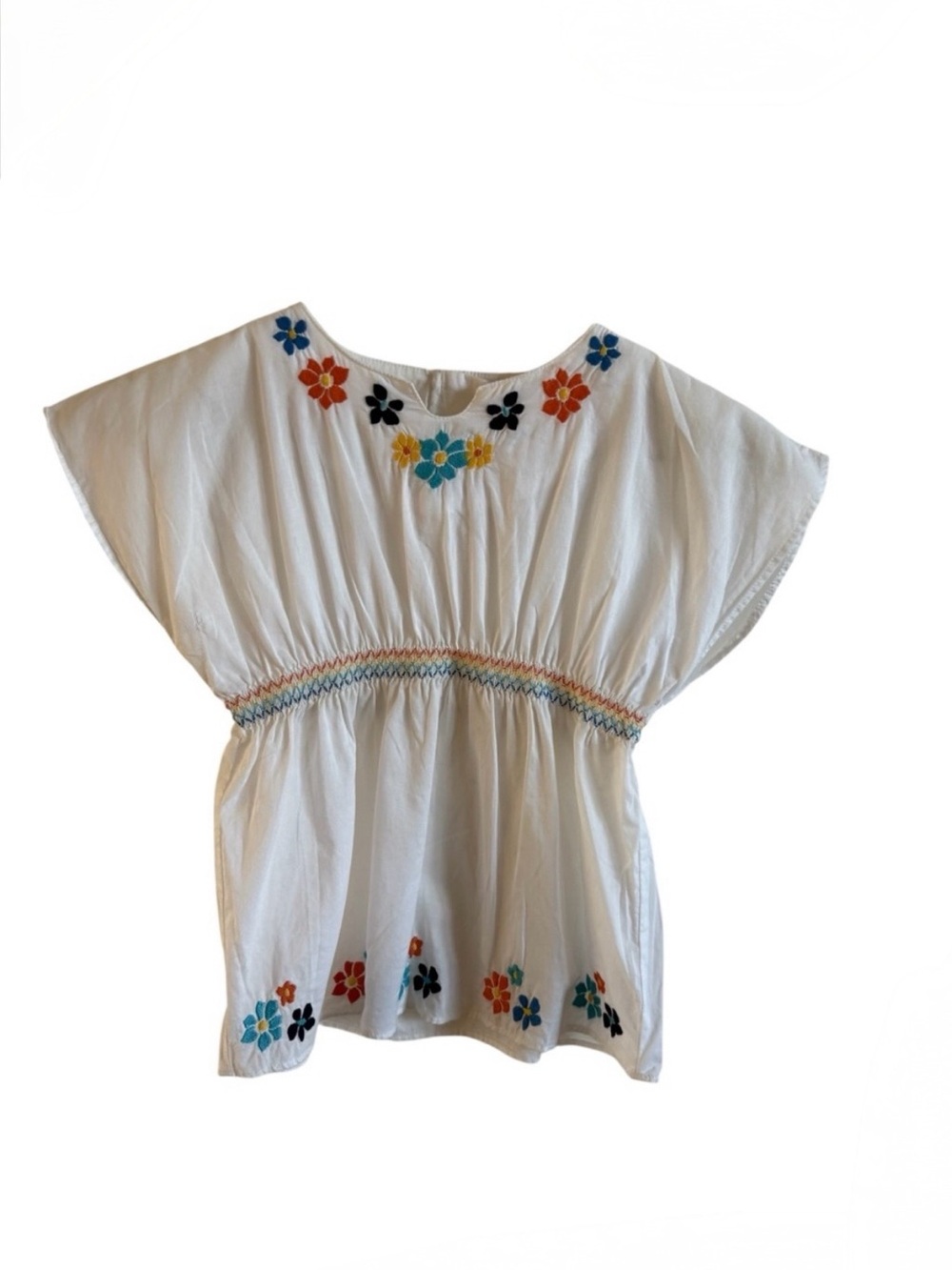 Gymboree White Cotton Top embroidered 4 girl floral tropical conch waist